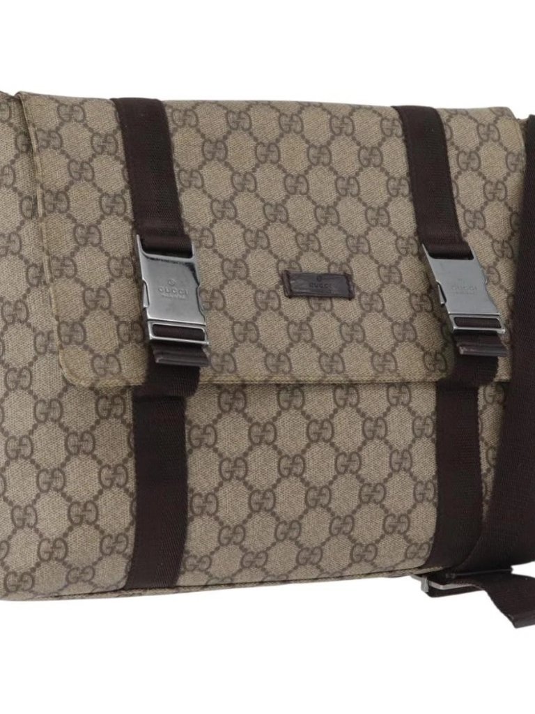Gucci Gg Supreme Shoulder Bag Pvc Leather Beige Silver 122373 Auth 173598